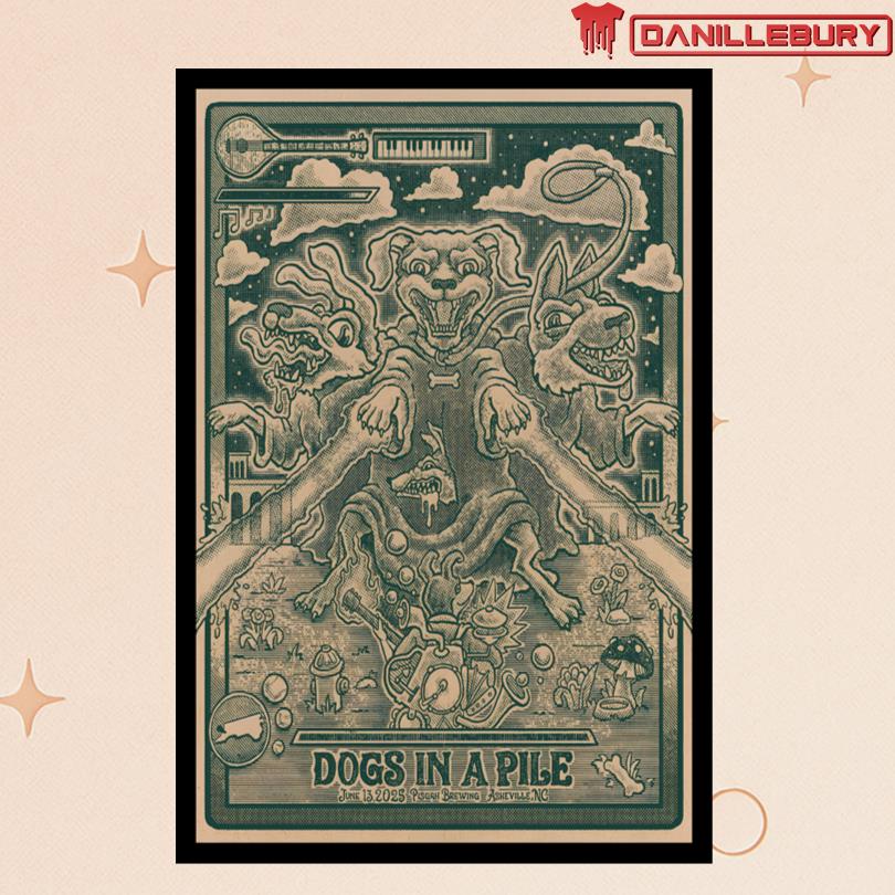 Dogs In A Pile Pisgah Brewing Asheville NC June 13 2025 Event Poster