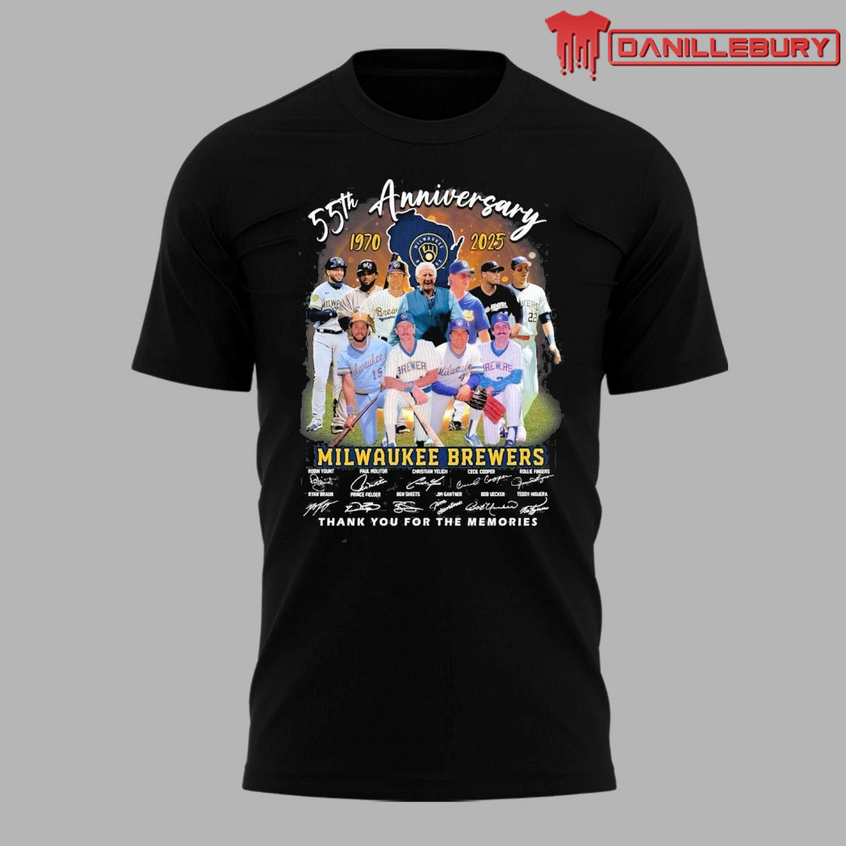 55th Anniversary 1970-2025 Milwaukee Brewers Signature Thank You For The Memories Shirt