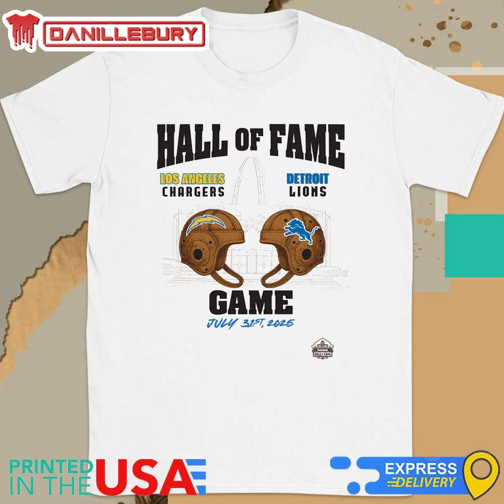 Chargers vs Lions Hall of Fame Game 2025 Men’s Natural Dueling Throwback Helmet Shirt
