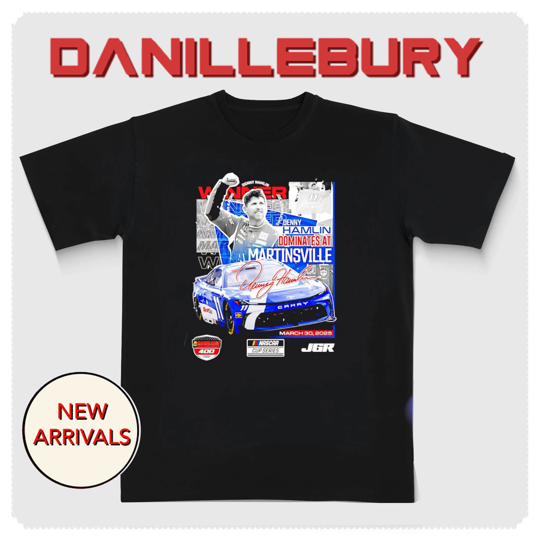 Denny Hamlin 2025 Cookout 400 Race Winner signature shirt