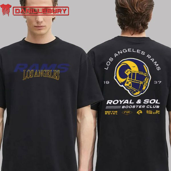 Los Angeles Rams Royal And Sol Booster Club 1937 Helmet NFL Tee
