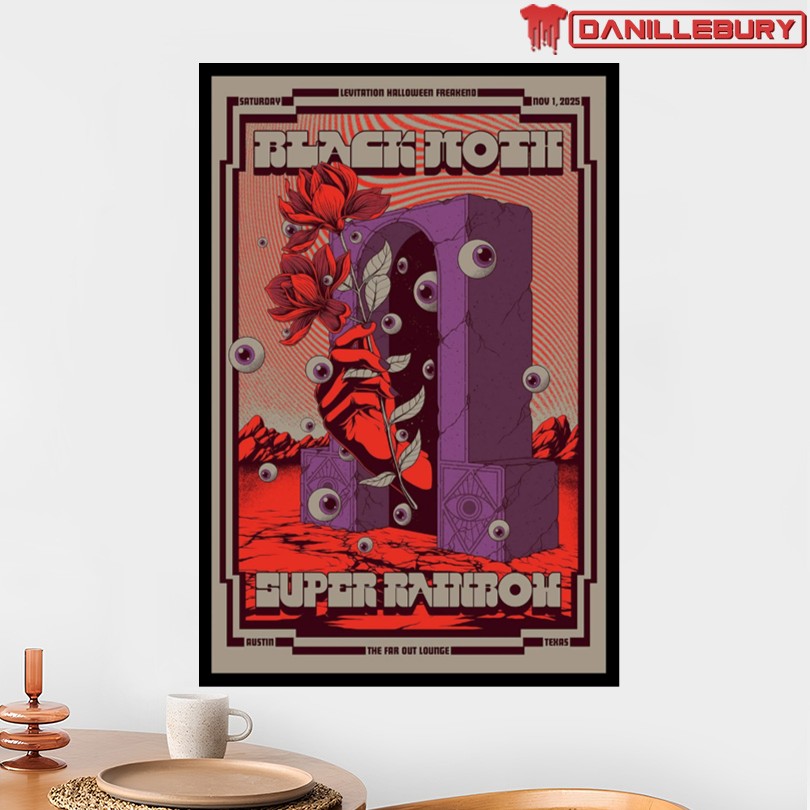 Black Moth Super Rainbow Levitation Halloween Austin Texas 2025 Poster - Image 2
