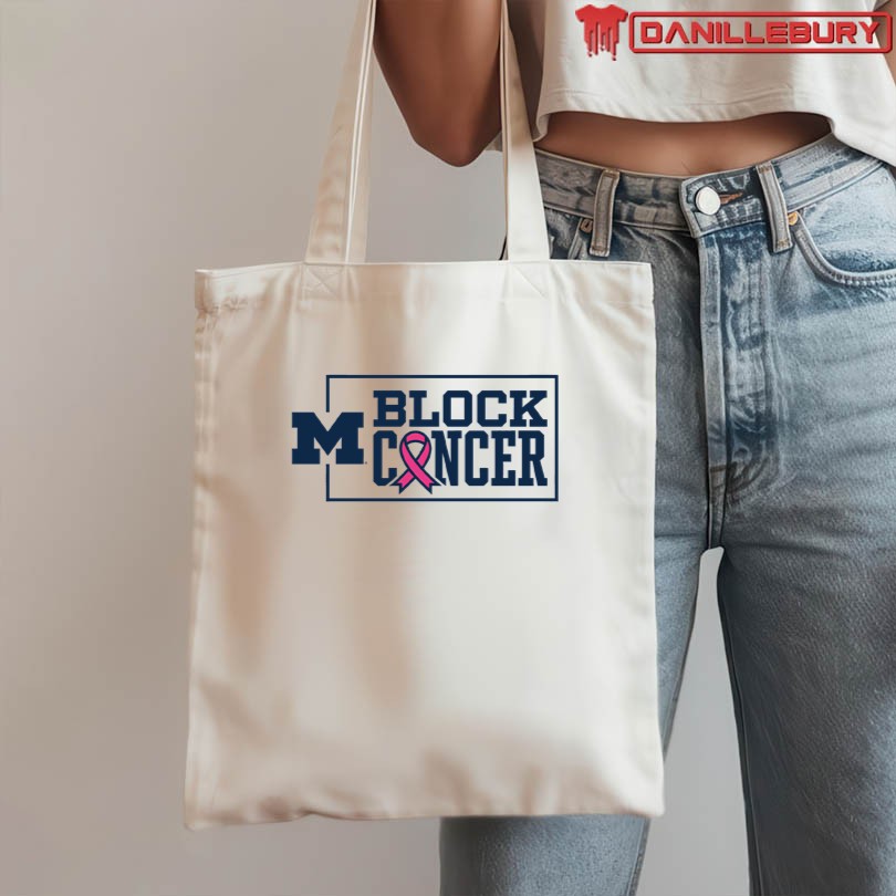 Michigan Wolverines Block Cancer Pink Ribbon T-Shirt - Image 3