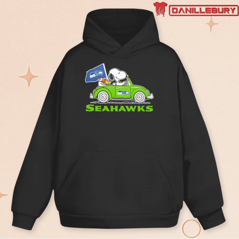 Snoopy and Woodstock riding Seattle Seahawks football car shirt - Image 2