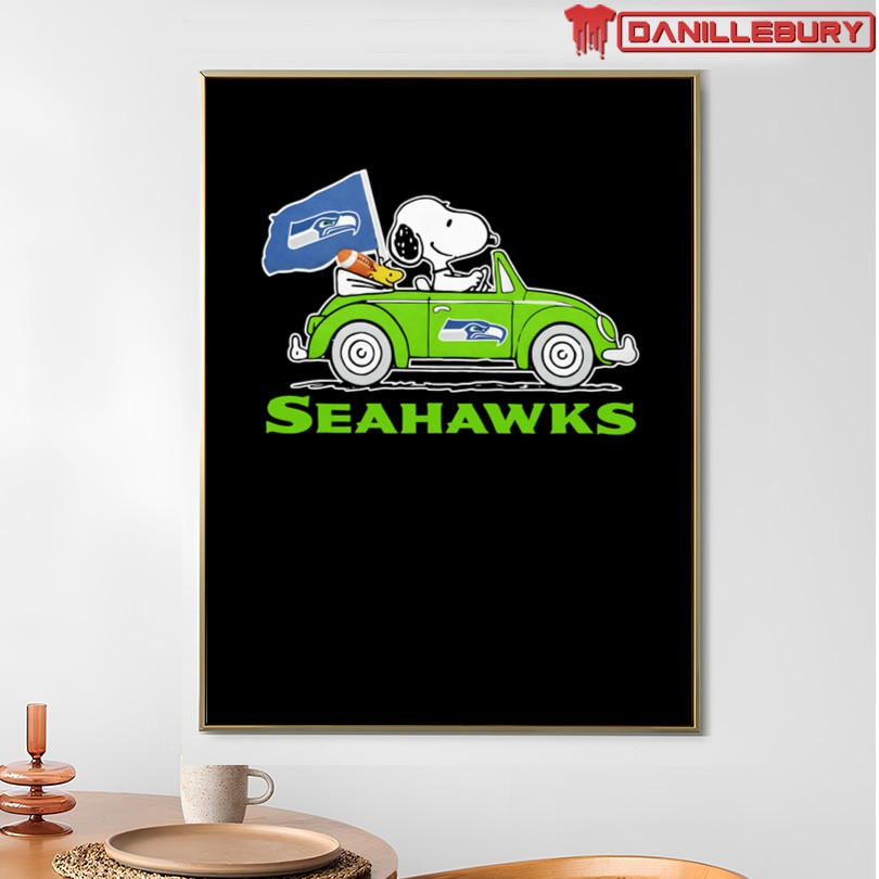 Snoopy and Woodstock riding Seattle Seahawks football car shirt - Image 4