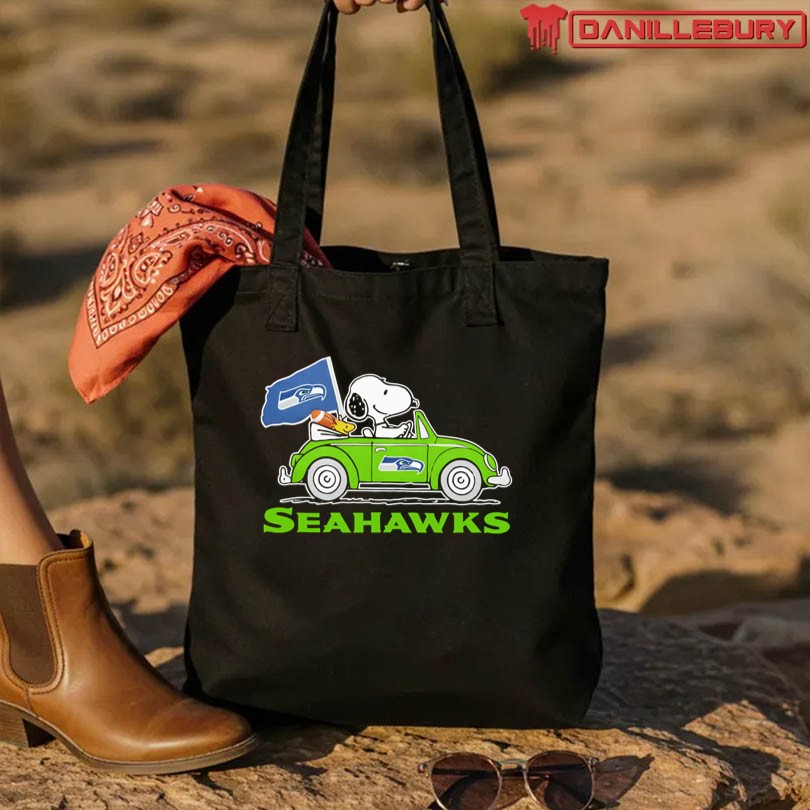 Snoopy and Woodstock riding Seattle Seahawks football car shirt - Image 3