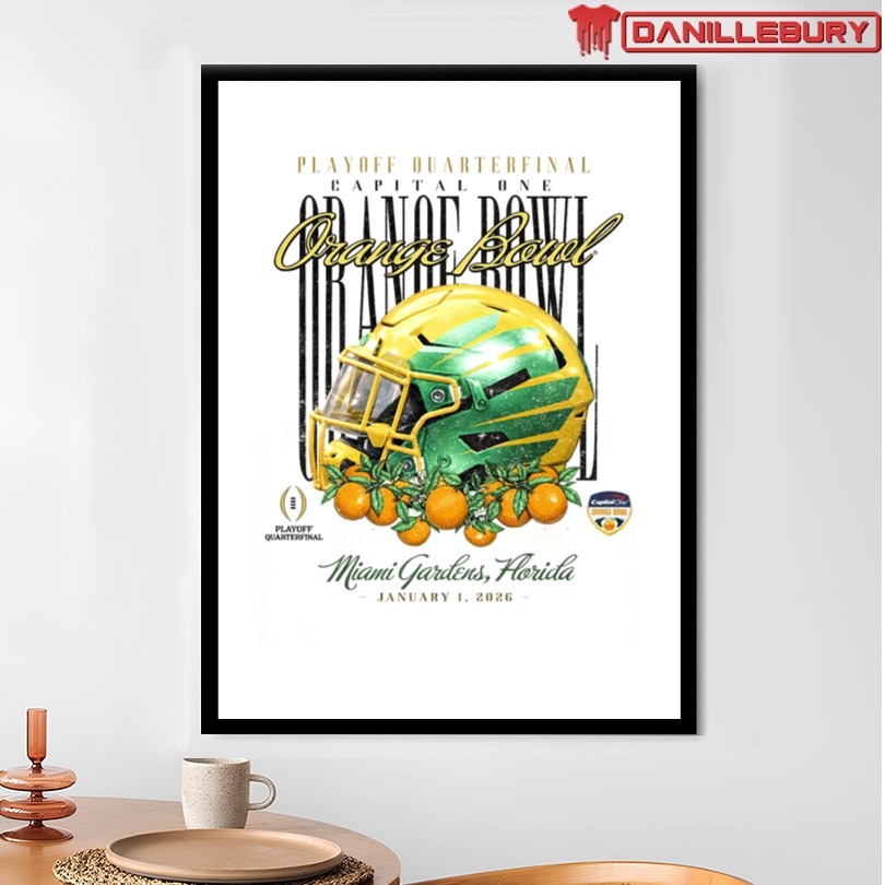 Something Inked Oregon Ducks Ivory 2026 Orange Bowl Helmet Short Sleeve T Shirt - Image 4