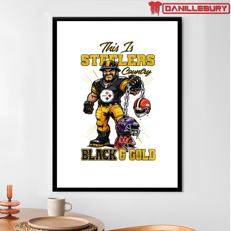 Pittsburgh Steelers NFL AFC North Champions 2025 Mascot Black And Gold Shirt - Image 4