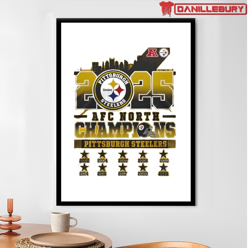 Skyline City 2025 AFC North Champions Pittsburgh Steelers T-Shirt - Image 4